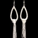 Clear Earring Fish Hook Crystal Studs Tear Drop Tassel 1 3 4 Inch Charm 4 Inch Drop 219105-5076SVCLR