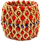 Red Bracelet Stretch Metal Chains Beads Interlaced 2 1 2 Inch Width 218192-14140MGRED
