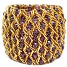 Purple Bracelet Stretch Metal Chains Beads Interlaced 2 1 2 Inch Width 218192-14138MGPUR