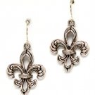 Silver Colored Earring Fish Hook Metal Casting Fleur De Lys Pierced Texture 1 Inch  210155-0022ASSIV