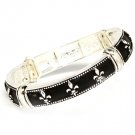 Black Bracelet Stretch Bangle Metal Casting Fleur De Lys Texture 10 Mm Width 210152-7057SOBLK