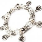 Clear Bracelet Bangle Stretch Charm Mixed Bead Metal Casting Acrylic Stones Flower 210152-03083ASCLR