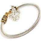 Clear Bracelet Texture Pendant Fleur De Lis Crystal Studs Hook 7 1 2 Inch Long 210152-03009TTCLR