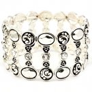 Clear Bracelet Bangle Stretch Metal Casting Crystal Studs Oval Disc Texture 2 1 2  210152-02929ASCLR