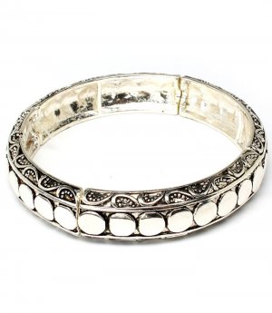 Silver Colored Bracelet Stretch Bridge Jewelry Texture Designer Inspired Tarnishme 210152-01743ASSIV