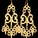 Gold Colored Earring Linear Drop Fish Hook Texture Pierced 2 1 2 Inch Drop 1995-99846GDGOD