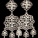Silver Colored Earring Linear Drop Post Earring Honey Comb Pierced Texture 3 Inch Dr 1995-99845RDSIV