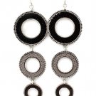 Black Earring Fish Hook Round Charms Vinyle Cover Texture Linear Drop 4 Inch Drop 1995-99051SOBLK