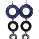 Blue Earring Fish Hook Round Charms Vinyle Cover Texture Linear Drop 4 Inch Drop 1995-99051BNBLU