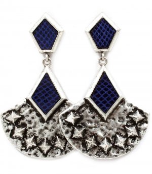 Blue Earring Post Earring Metal Casting Vinyle Cover Texture 2 1 2 Inch Drop 1995-99039SOBLU