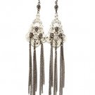 Silver Colored Earring Fish Hook Chandelier Drop Bead Tassel Filigree 5 Inch Drop 1995-99013TTSIV