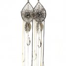 Silver Colored Earring Fish Hook Filigree Texture Beads Tassel Metal Leaves Tear Dro 1965-99655SOSIV
