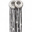 Black Earring Fish Hook Oversize Filigree Tassel Cord Metal Leaves Charm 12 Inch Dro 1965-99610TTBLK
