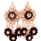 Black Earring Fish Hook Chandelier Drop Beads Fabric Thread Filigree 4 1 2 Inch Drop 1965-99589COBLK