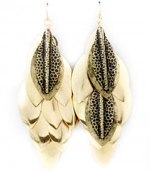 Gold Colored Earring Fish Hook Chandelier Drop Scratch Marks Texture 4 1 2 Inch Drop 1965-99584GDGOD