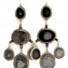 Black Earring Fish Hook Formica Natural Look Glitter Texture Chandelier Drop 4 Inch  1965-99483SOBLK