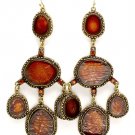 Brown Earring Fish Hook Formica Natural Look Glitter Texture Chandelier Drop 4 Inch  1965-99483BOBRO