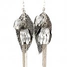 Silver Colored Earring Fish Hook Metal Leaves Texture Bell Shape Tassel 6 Inch Drop 1965-99475SOSIV