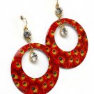 Red Earring Fish Hook Hoop Metal Casting Peacock Pierced Dangle 2 1 2 Inch Drop 1965-99443GDRED