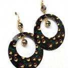Black Earring Fish Hook Hoop Metal Casting Peacock Pierced Dangle 2 1 2 Inch Drop 1965-99443GDBLK
