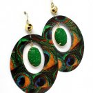 Green Earring Fish Hook Hoop Metal Casting Peacock Pierced Dangle 3 1 2 Inch Drop 1965-99441GDGRN
