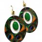 Green Earring Fish Hook Hoop Metal Casting Peacock Pierced Dangle 3 1 2 Inch Drop 1965-99441GDGRN