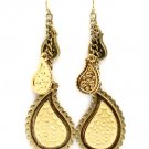 Gold Colored Earring Fish Hook Matte Finish Tear Drop Texture Metal Casting 3 Inch D 1965-99432BOGOD