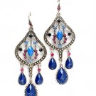 Blue Earring Linear Drop Fish Hook Crystal Studs Texture Water Drop Filigree Faceted 1965-99417ASBLU