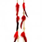 Red Earring Oversized Linear Drop Feather Flower Leaves Pierced Tassel 16 Inch Drop 1965-99287GDRED