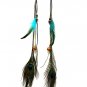 Turquoise Earring Linear Drop Fish Hook Oversized Feather Peacock Wood Bead Faux Lea 1965-99281THTUQ