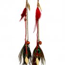 Red Earring Oversized Linear Drop Feather Peacock Wood Bead Faux Leather Mix Chain L 1965-99281THRED