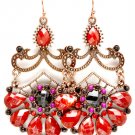 Red Earring Fish Hook Formica Crystal Studs Tear Drop Filigree Beads 2 Inch Drop 1965-99255CORED