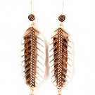 Brown Earring Fish Hook Glass Stone Texture Metal Leaf 2 3 4 Inch Drop 1945-99782COBRO