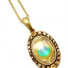 Brown Necklace Pendant Painted Peacock Print Crystal Studs 1 Inch Pendant 18 Inch  12141430-143BOBRO