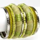 Green Bracelet Bangle Stackable Bead Fabric Ribbon Texture 3 Inch Width 11622-0456RDGRN
