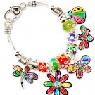 Multi Colored Bracelet Link Charm Dragon Fly Butterfly FlowerBeads Lady Bug 1 1 4  210152-02903ASMLT