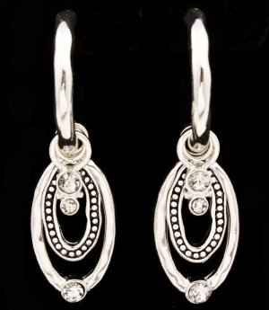 Clear Earring Post Earring Glass Stones Oval Texture Dents 2 Inch Drop 210155-0945ASCLR
