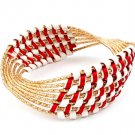 Red Bracelet Bangle Metal Casting Faux Leather Interlaced 1 1 2 Inch Width 218192-1002GDRED