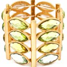 Green Bracelet Stretch Metal Casting Navette Acrylic Stones Faceted 2 Inch Width 218192-1289MGGNA