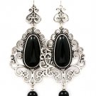 Black Earring Fish Hook Bead Oval Metal Casting Formica Texture 3 3 4 Inch Drop 218195-6198SOBLK