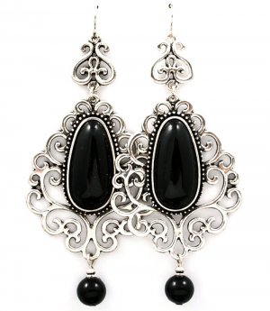 Black Earring Fish Hook Bead Oval Metal Casting Formica Texture 3 3 4 Inch Drop 218195-6198SOBLK