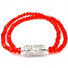 Red Bracelet Stretch Multi Strand Crystal Studs Bead Prong Set Metal Casting 7 Mm W 219102-6128SVRED