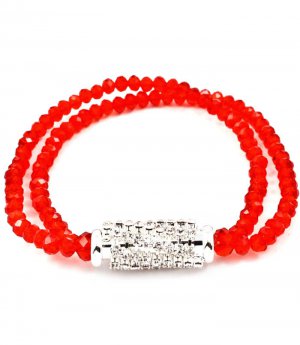 Red Bracelet Stretch Multi Strand Crystal Studs Bead Prong Set Metal Casting 7 Mm W 219102-6128SVRED