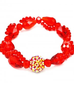 Red Bracelet Stretch Bead Fireball Acrylic Stones Faceted 14 Mm Width 219202-7102RED