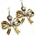 Clear Earring Fish Hook Crystal Stone Ribbon Flower 2 Inch Drop 23145-99459BOCLR