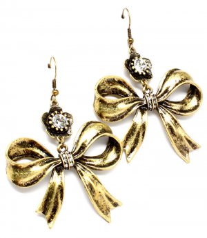 Clear Earring Fish Hook Crystal Stone Ribbon Flower 2 Inch Drop 23145-99459BOCLR
