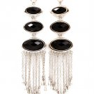 Black Earring Post Earring Linear Drop Metal Casting Oval Tassel Formica Faceted Movi 2435-1004RDBLK