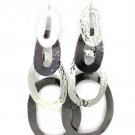 Silver Colored Earring Fish Hook Metal Casting Texture Oval Layered 5 Inch Drop 25185-3002TTSIV
