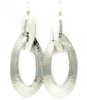 Silver Colored Earring Fish Hook Metal Casting Oval Texture Linked 4 1 2 Inch Drop 25185-3004RDSIV