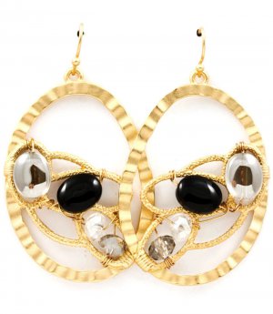 Black Earring Fish Hook Bead Metal Casting Acrylic Stones Matte Finish 2 Inch Drop 28115-99117MGBLK